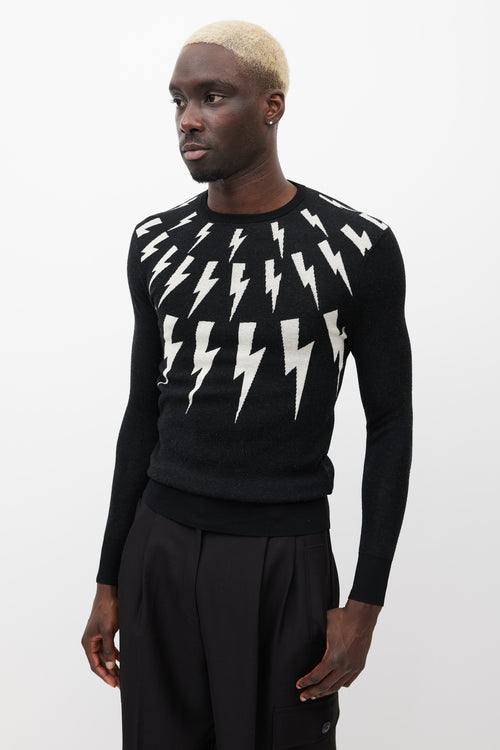 Neil Barrett Black & White Lightning Bolt Knit Sweater