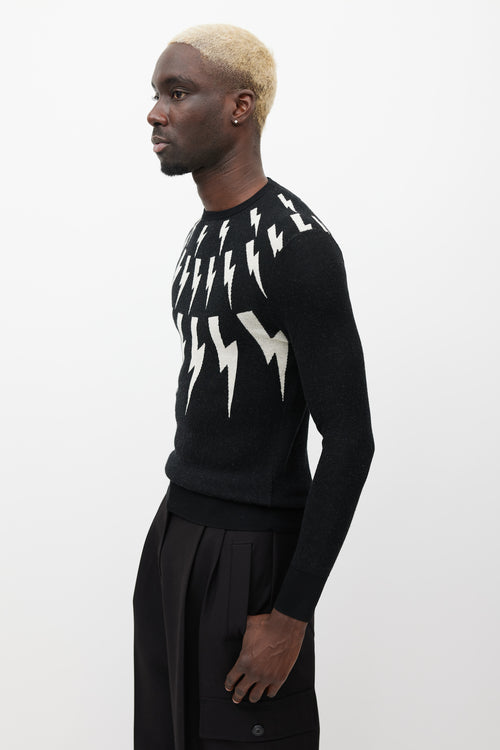 Neil Barrett Black & White Lightning Bolt Knit Sweater