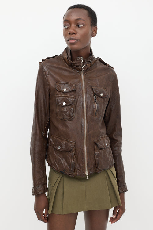 Neil Barrett Brown Leather Cargo Jacket