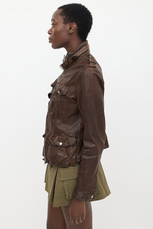 Neil Barrett Brown Leather Cargo Jacket