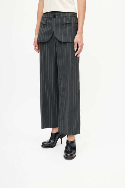 Neil Barrett Grey & White Stripe Wide Leg Trouser