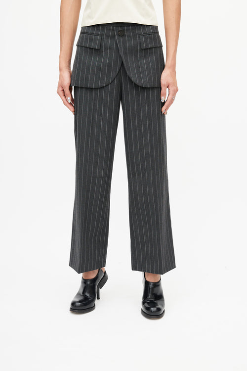 Neil Barrett Grey & White Stripe Wide Leg Trouser