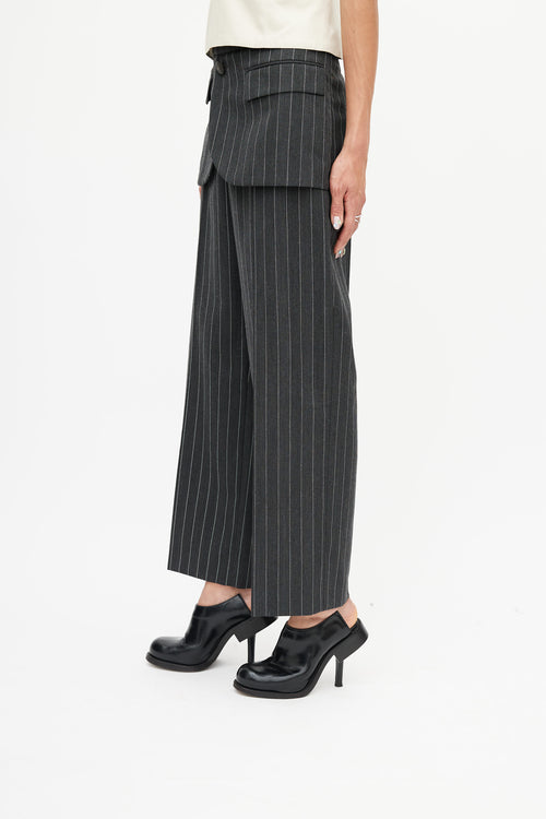 Neil Barrett Grey & White Stripe Wide Leg Trouser