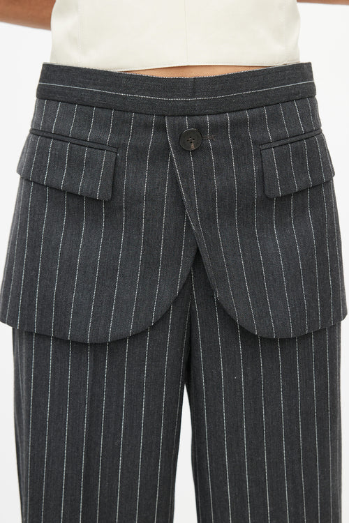 Neil Barrett Grey & White Stripe Wide Leg Trouser