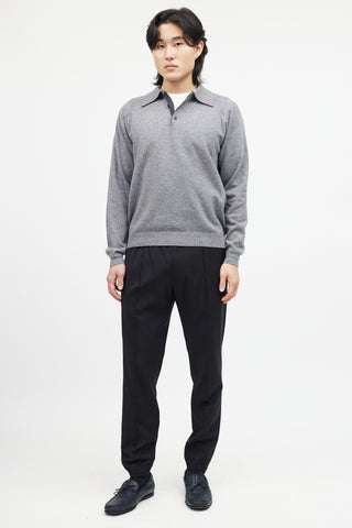 Neiman Marcus Grey Cashmere Knit Polo