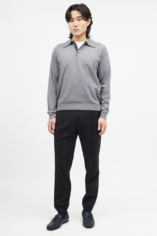 Neiman Marcus Grey Cashmere Knit Polo