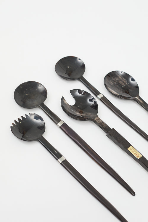 Neiman Marcus Dark Brown Wood 5 Piece Serving Utensils