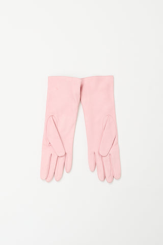 Neiman Marcus Pink Leather Buttoned Glove