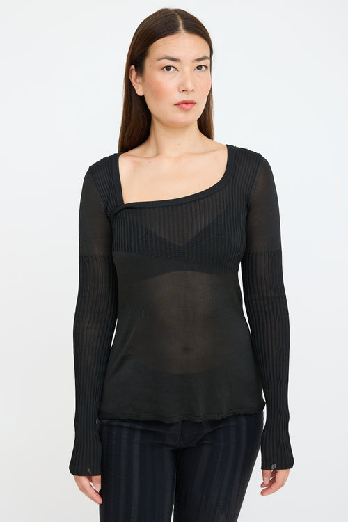 Nensi Dojaka Black Ribbed Cut Out Top