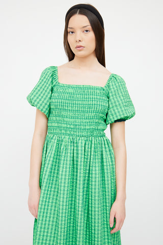 Never Fully Dressed Green Gingham Puff Sleeve Maxi Dress