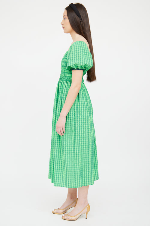 Never Fully Dressed Green Gingham Puff Sleeve Maxi Dress