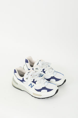 New Balance White & Navy Leather 992 Sneaker