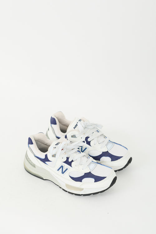 New Balance White & Navy Leather 992 Sneaker