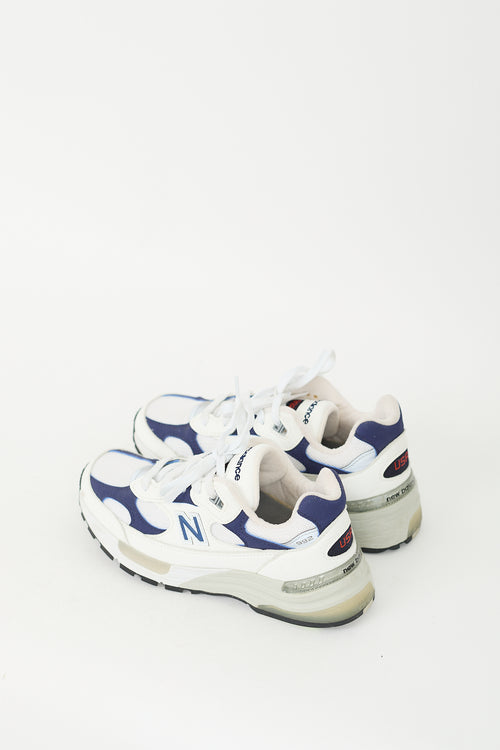 New Balance White & Navy Leather 992 Sneaker