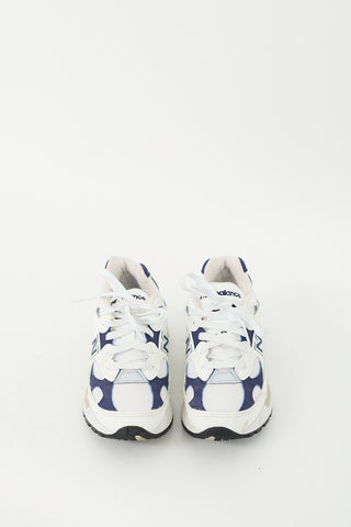 New Balance White & Navy Leather 992 Sneaker