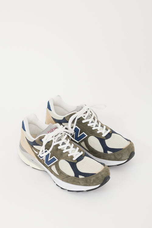 New Balance Beige & Green Suede 990 Sneaker