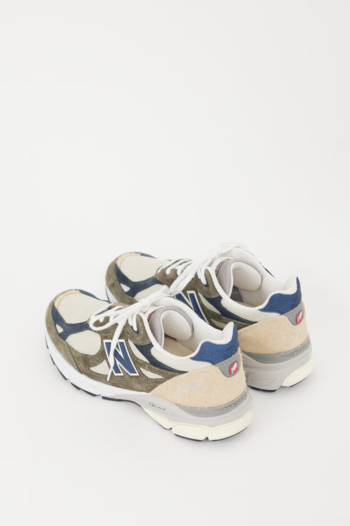 New Balance Beige & Green Suede 990 Sneaker