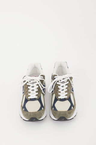 New Balance Beige & Green Suede 990 Sneaker