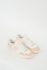 New Balance White & Pink Leather 550 Sneaker