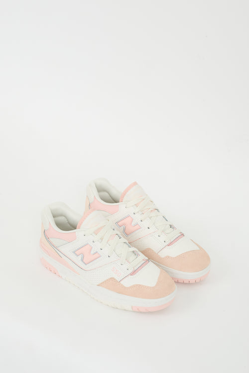 New Balance White & Pink Leather 550 Sneaker