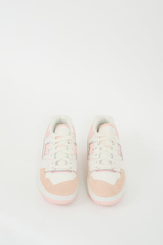 New Balance White & Pink Leather 550 Sneaker