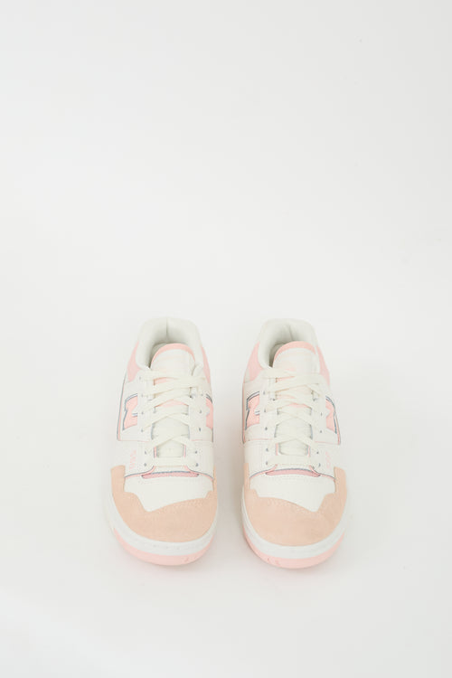 New Balance White & Pink Leather 550 Sneaker