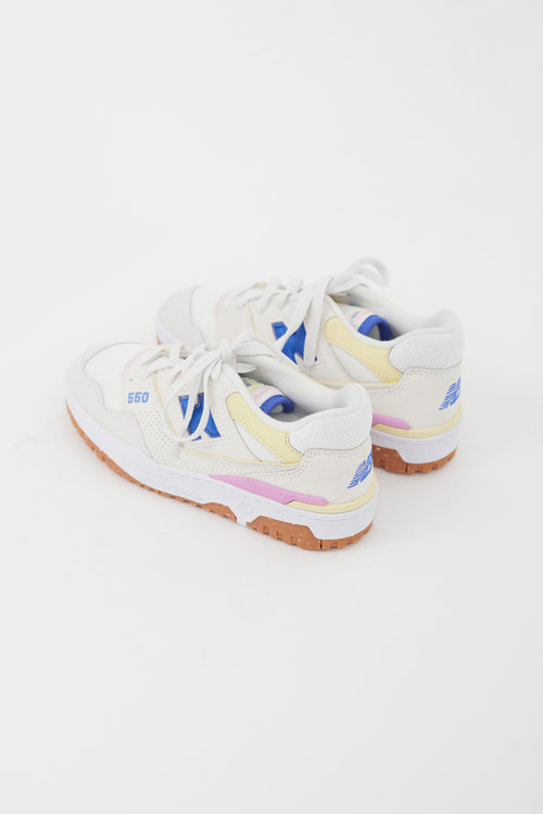 New Balanca White & Multicolour 550 Suede Sneaker