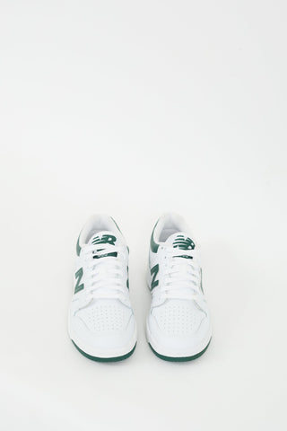 New Balance White & Green Leather 480 Sneaker