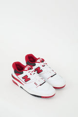 New Balance White & Red Leather 550 Sneaker