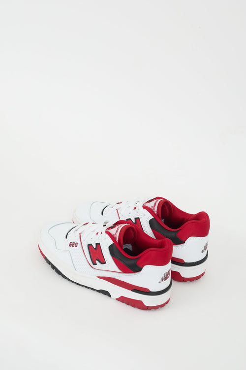 New Balance White & Red Leather 550 Sneaker