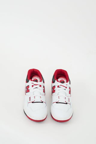 New Balance White & Red Leather 550 Sneaker