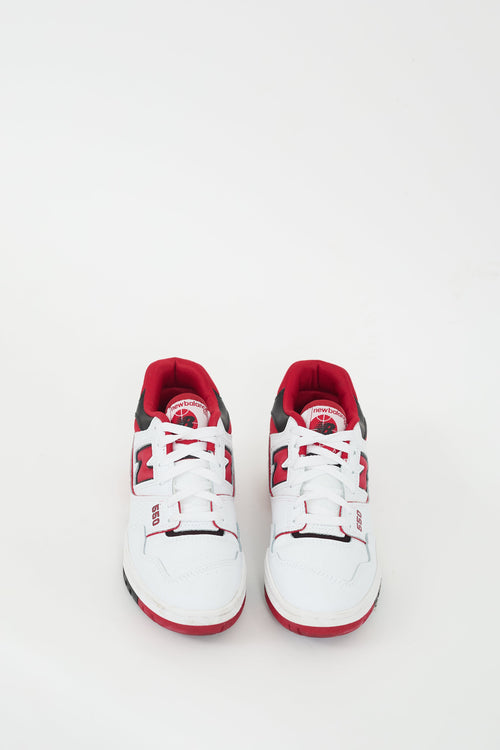 New Balance White & Red Leather 550 Sneaker