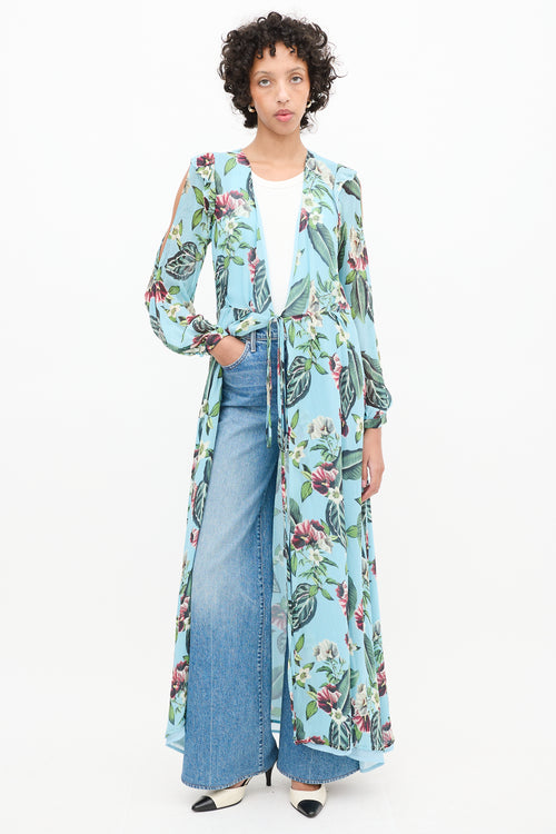 Nicholas Blue & Multicolour Floral Cold Shoulder Wrap Dress