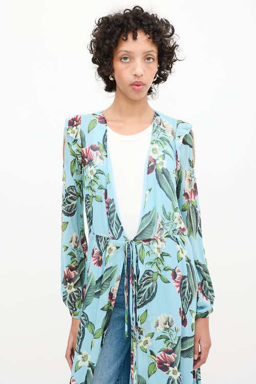 Nicholas Blue & Multicolour Floral Cold Shoulder Wrap Dress