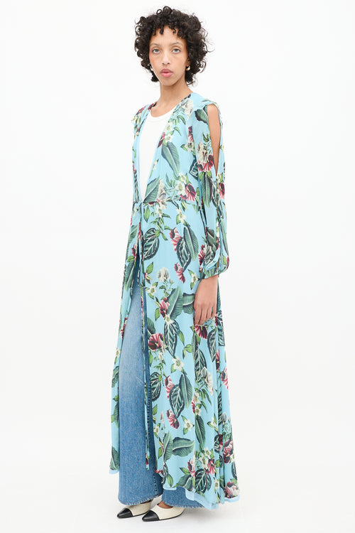 Nicholas Blue & Multicolour Floral Cold Shoulder Wrap Dress