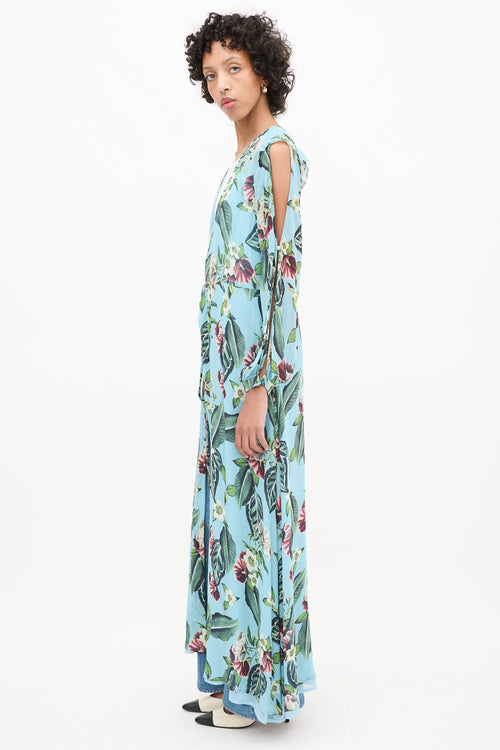 Nicholas Blue & Multicolour Floral Cold Shoulder Wrap Dress