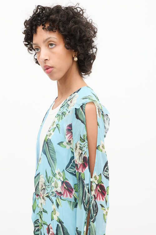 Nicholas Blue & Multicolour Floral Cold Shoulder Wrap Dress