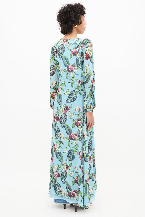 Nicholas Blue & Multicolour Floral Cold Shoulder Wrap Dress