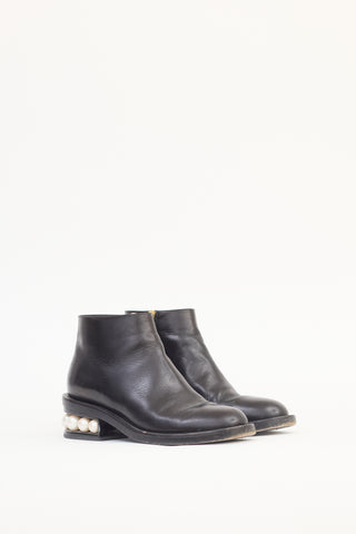 Nicholas Kirkwood Black Leather Faux Pearl Ankle Boot