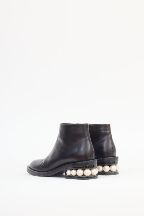 Nicholas Kirkwood Black Leather Faux Pearl Ankle Boot