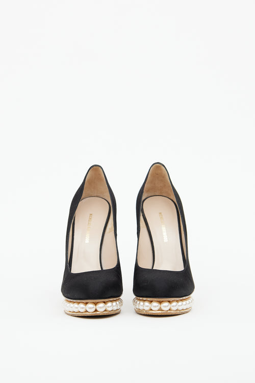 Black Satin & Pearl Platform Pump