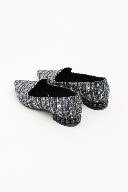 Nicholas Kirkwood Blue Casati Tweed Pearl Loafers