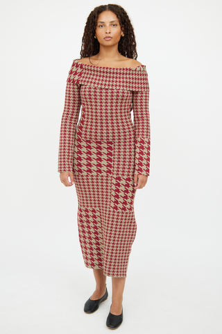 Nicholas Green & Burgundy Houndstooth Dress