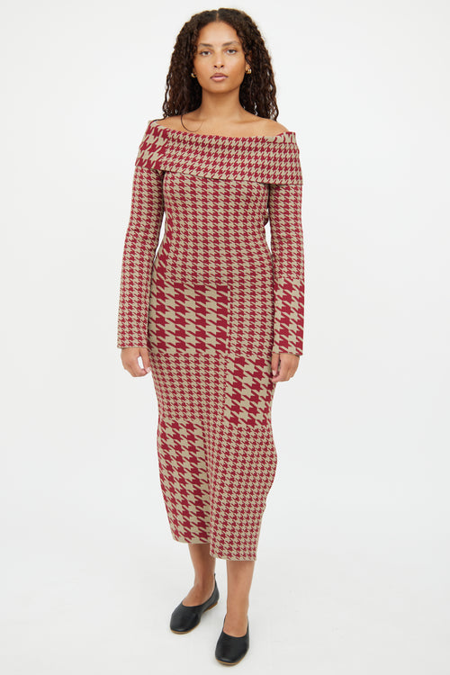 Nicholas Green & Burgundy Houndstooth Dress