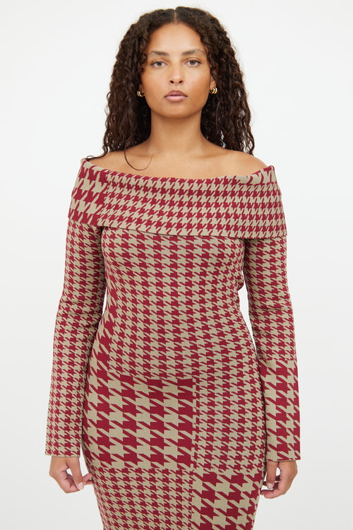 Nicholas Green & Burgundy Houndstooth Dress