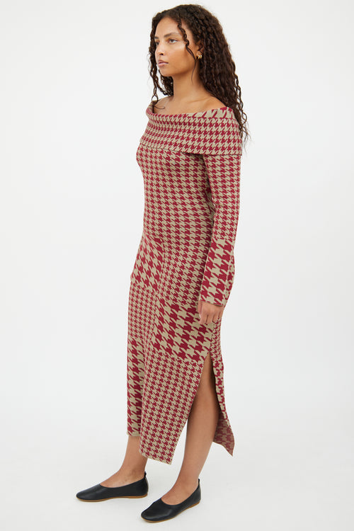 Nicholas Green & Burgundy Houndstooth Dress