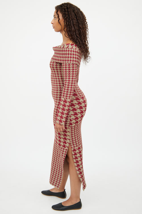 Nicholas Green & Burgundy Houndstooth Dress