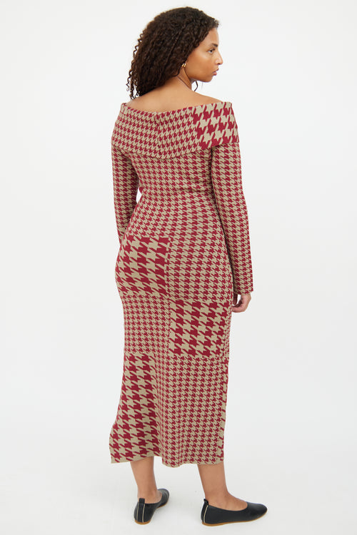 Nicholas Green & Burgundy Houndstooth Dress