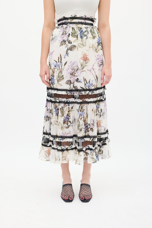 Nicholas White & Multicolour Silk Floral Panelled Skirt