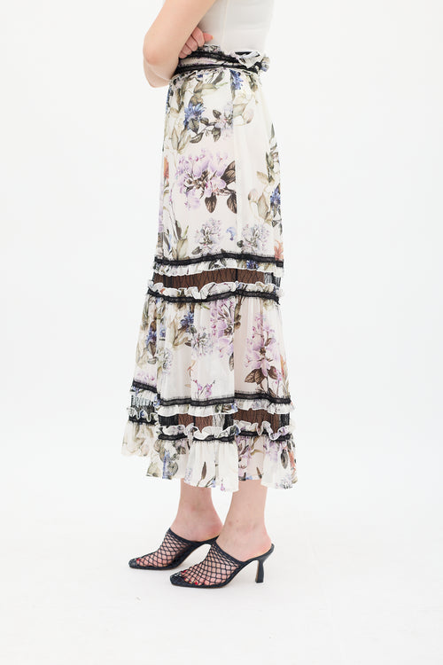 Nicholas White & Multicolour Silk Floral Panelled Skirt